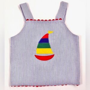 THE BAILEY BOYS VTG Y2K Girls’ Seersucker‎ Sailboat Nautical Tank Top Size 6X